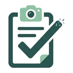 Het Afgetikt-icoon: een klembord met een camera en een vinkje, symbool voor het scannen en afvinken van de bon